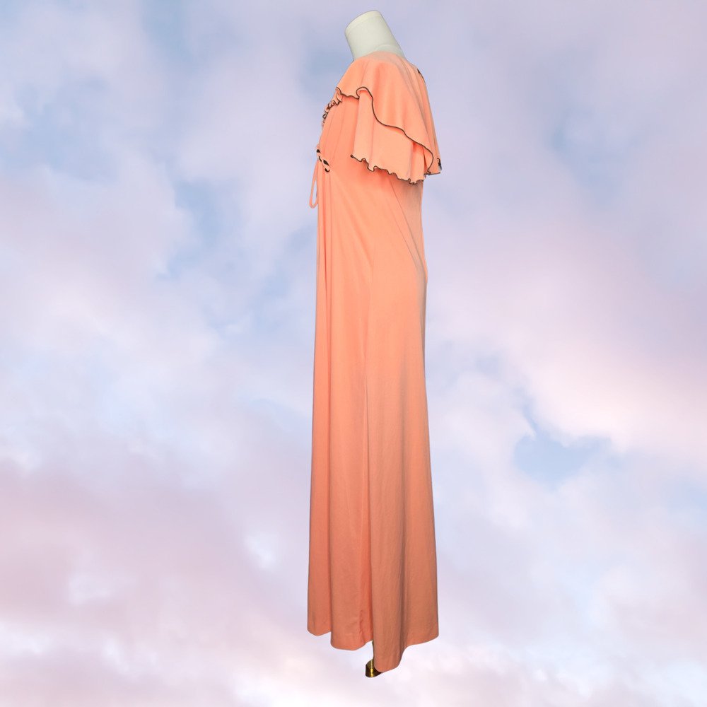 Vtg 60s JCPenney Peach Pink Cottage Mod Retro Ruffle Empire Waist Dress Sz 7 - Picture 3 of 7